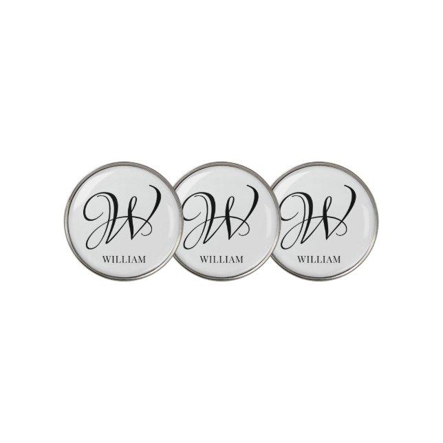 Initial Personalized Elegant White Monogram  Golf Ball Marker (3 Up)