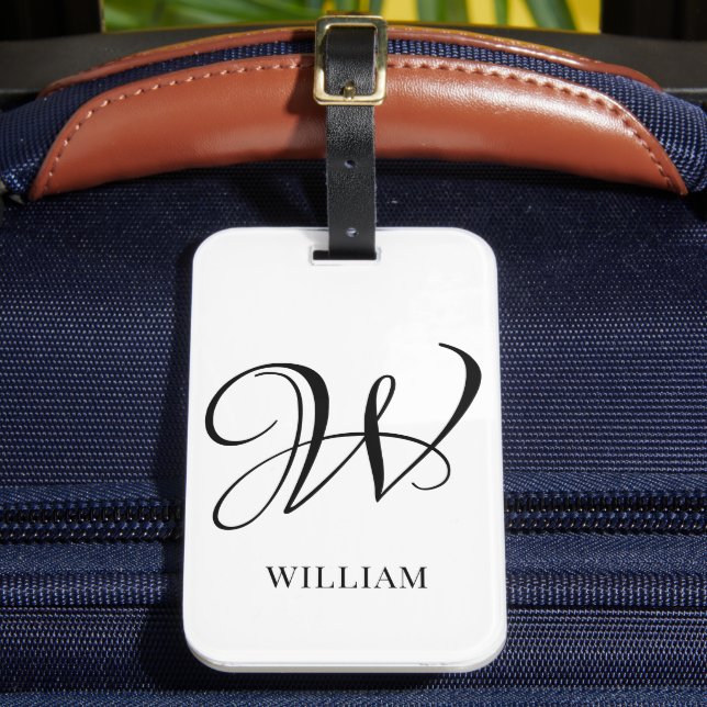 Initial Personalized Elegant White Monogram  Luggage Tag (Front Insitu 2)