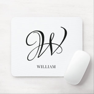 Initial Personalized Elegant White Monogram Mouse Pad