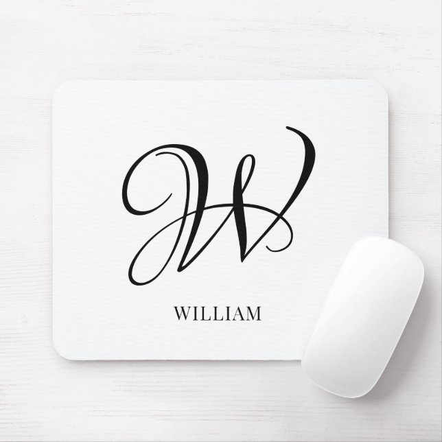Initial Personalized Elegant White Monogram  Mouse Pad (With Mouse)