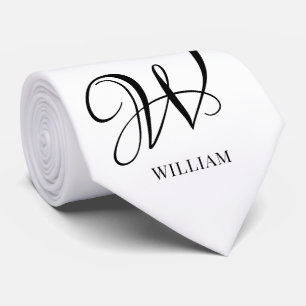 Initial Personalized Elegant White Monogram  Neck Tie