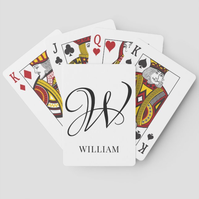 Initial Personalized Elegant White Monogram  Poker Cards (Back)
