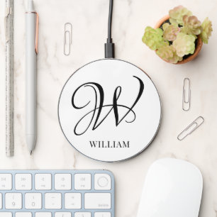 Initial Personalized Elegant White Monogram  Wireless Charger