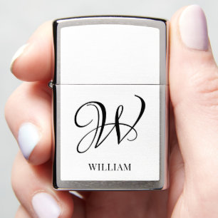 Initial Personalized Elegant White Monogram Zippo Lighter