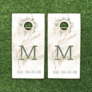 Initial Personalized Gold Sage Green Established Cornhole Set