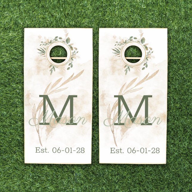 Initial Personalized Gold Sage Green Established Cornhole Set (Creator Uploaded)