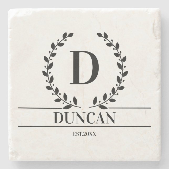 Initial Personalized Wedding Gift Newlywed Couples Stone Coaster (Front)