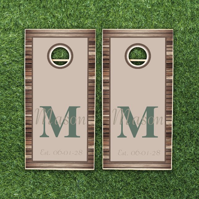 Initial personalized wood rustic fun established c cornhole set (Creator Uploaded)