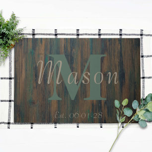 Initial personalized wood rustic fun established doormat