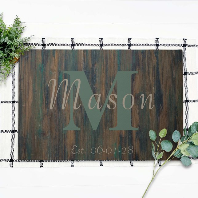Initial personalized wood rustic fun established doormat (Creator Uploaded)