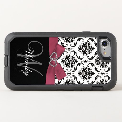 Initial Pink Black Damask Pattern Otterbox Iphone Case Zazzle 8931