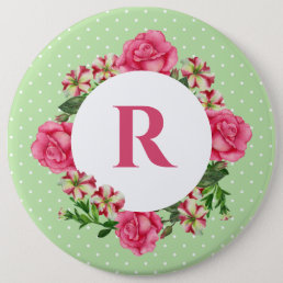 Initial Pink Rose Red White Petunia Polka Dots Button