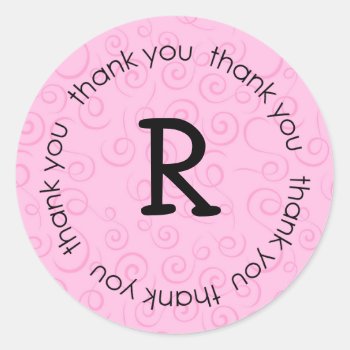 Initial Pink Swirl Thank You Sticker (#labl 005) by boidesigns at Zazzle