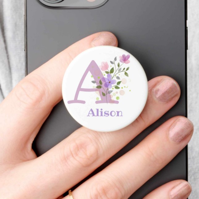 Initial Plus Name & Floral Design Phone Grip (Creator Uploaded)