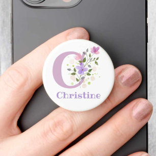 Initial Plus Name & Floral Design Phone Grip