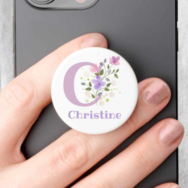 Initial Plus Name & Floral Design Phone Grip (Creator Uploaded)