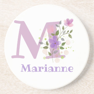 Initial Plus Name & Flowers Design Coaster