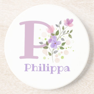 Initial Plus Name & Flowers Design Coaster