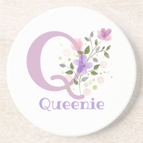 Initial Plus Name  Flowers Design Coaster