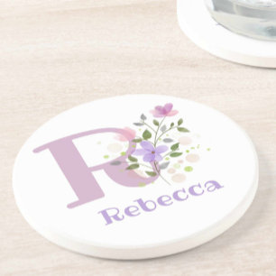 Initial Plus Name & Flowers Design Coaster