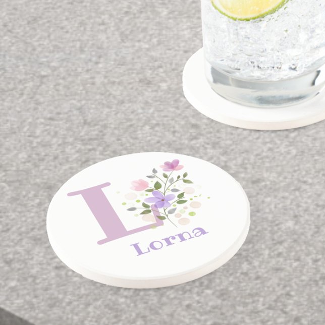 Initial Plus Name & Flowers Design Coaster (Creator Uploaded)