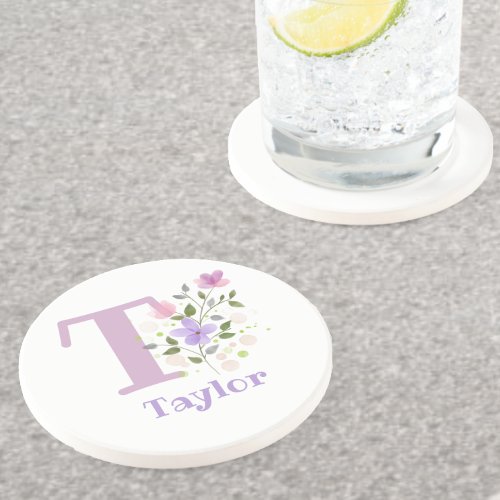 Initial Plus Name  Flowers Design Coaster