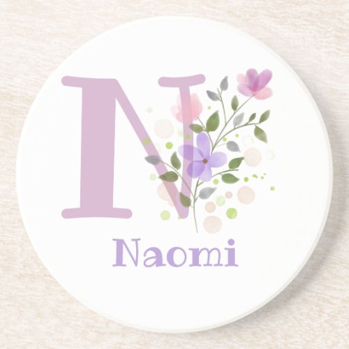 Initial Plus Name  Flowers Design Coaster