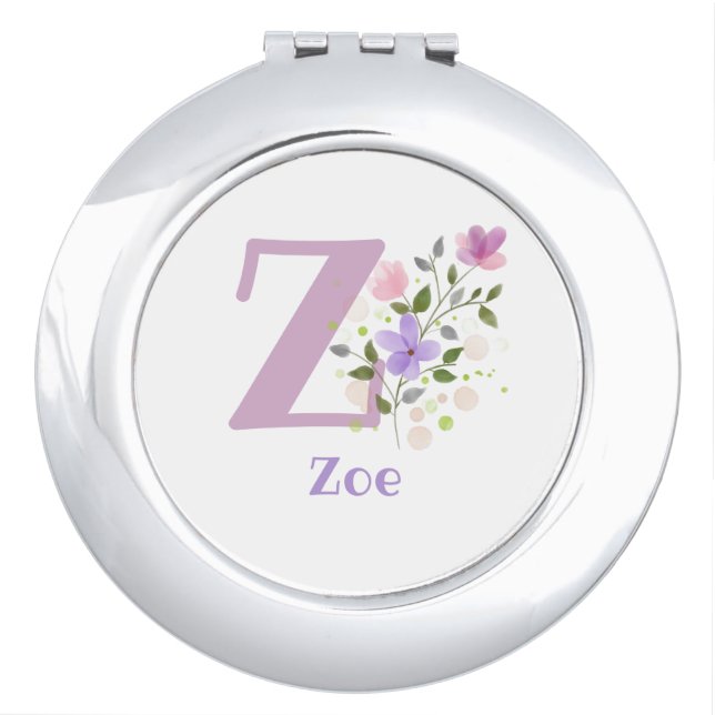 Initial Plus Name & Flowers Design Compact Mirror (Front)