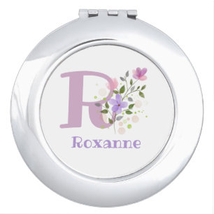 Initial Plus Name & Flowers Design Compact Mirror