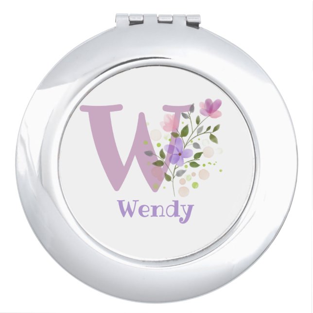 Initial Plus Name & Flowers Design Compact Mirror (Front)