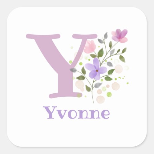 Initial Plus Name  Flowers Design Square Sticker