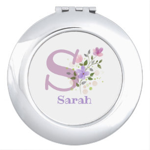 Initial Plus Name Sarah & Flowers Compact Mirror