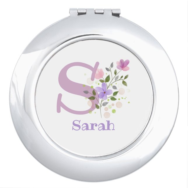 Initial Plus Name Sarah & Flowers Compact Mirror (Front)