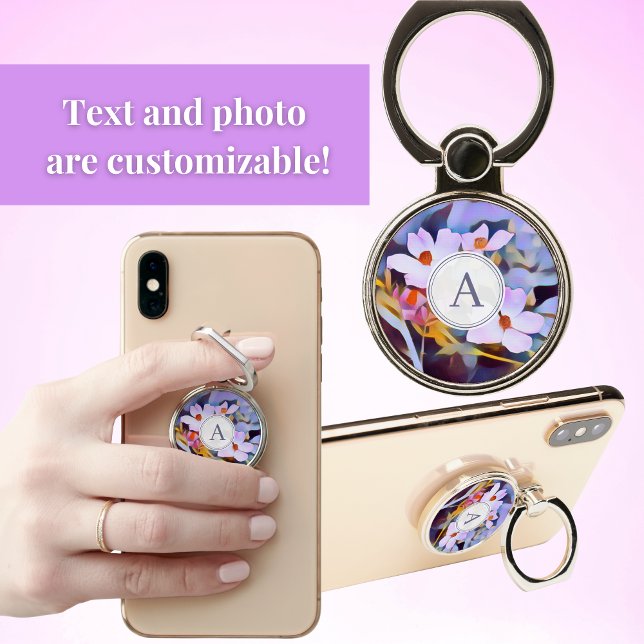 Initial Purple and Blue Floral Phone Ring Stand (Creator Uploaded)