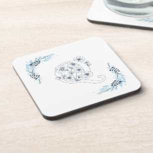 Initial "Q" Blue Monogram Calm Floral Beverage Coaster