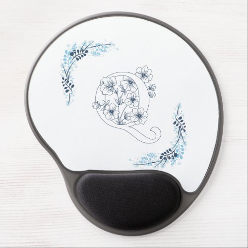 Initial Q Blue Monogram Calm Floral Gel Mouse Pad