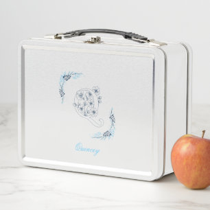 Initial "Q" Blue Monogram Calm Floral Metal Lunch Box