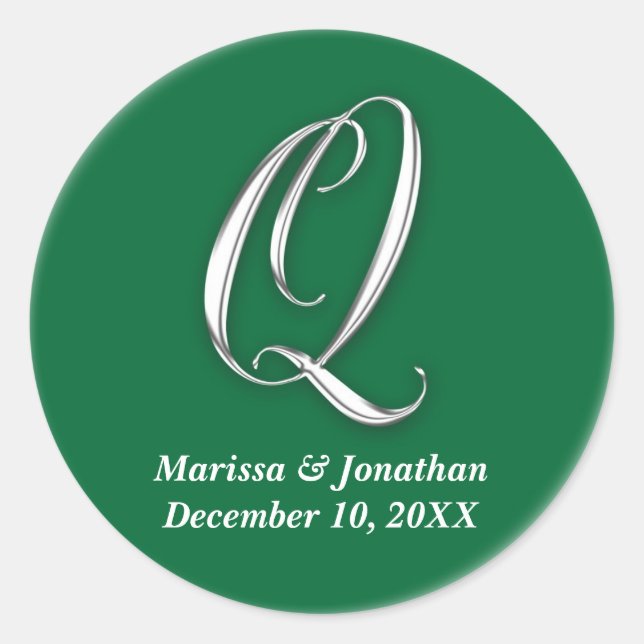 Initial Q green monogram custom name favor seal (Front)