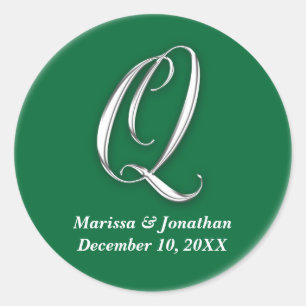Initial Q green monogram custom name favor seal