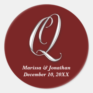 Initial Q wine red monogram custom name favor seal