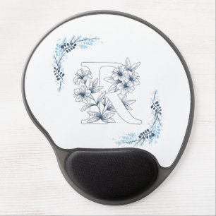 Initial "R" Blue Monogram Calm Floral Gel Mouse Pad