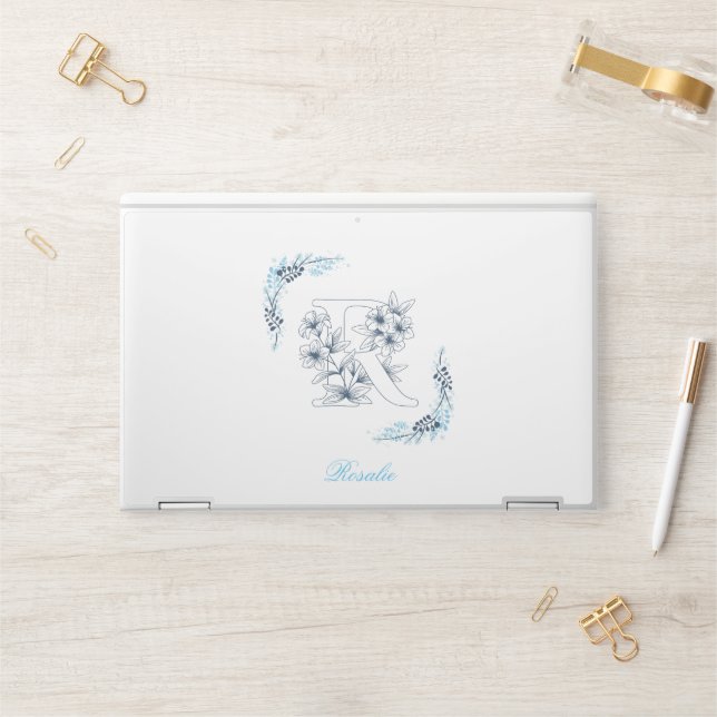 Initial "R" Blue Monogram Calm Floral HP Laptop Skin (Desk)