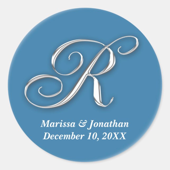 Initial R blue monogram custom name favor seal (Front)