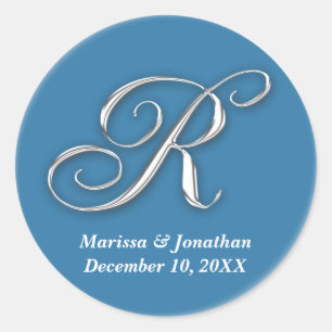 Initial R blue monogram custom name favor seal