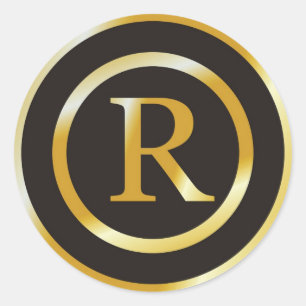 Initial R Gold Monogram Wedding Stickers