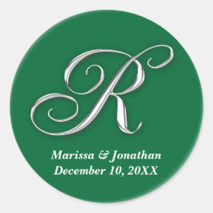 Initial R green monogram custom name favor seal