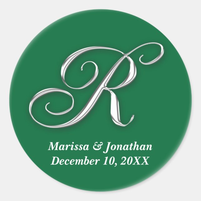 Initial R green monogram custom name favor seal (Front)
