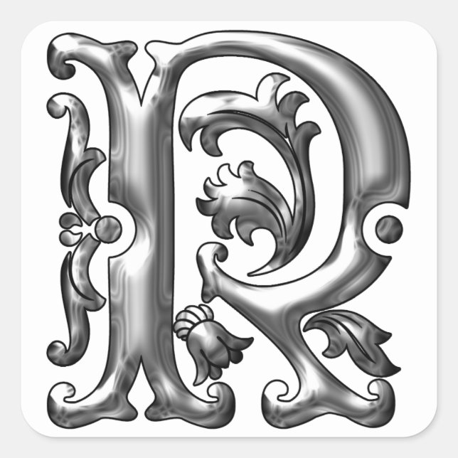 Initial R Monogram  Sticker in Silver (Front)