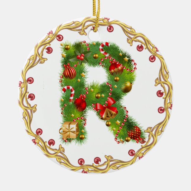 initial R monogrammed christmas ornament - circle (Front)