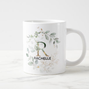 Initial R Name Alphabet Monogram Greenery Wreath Giant Coffee Mug